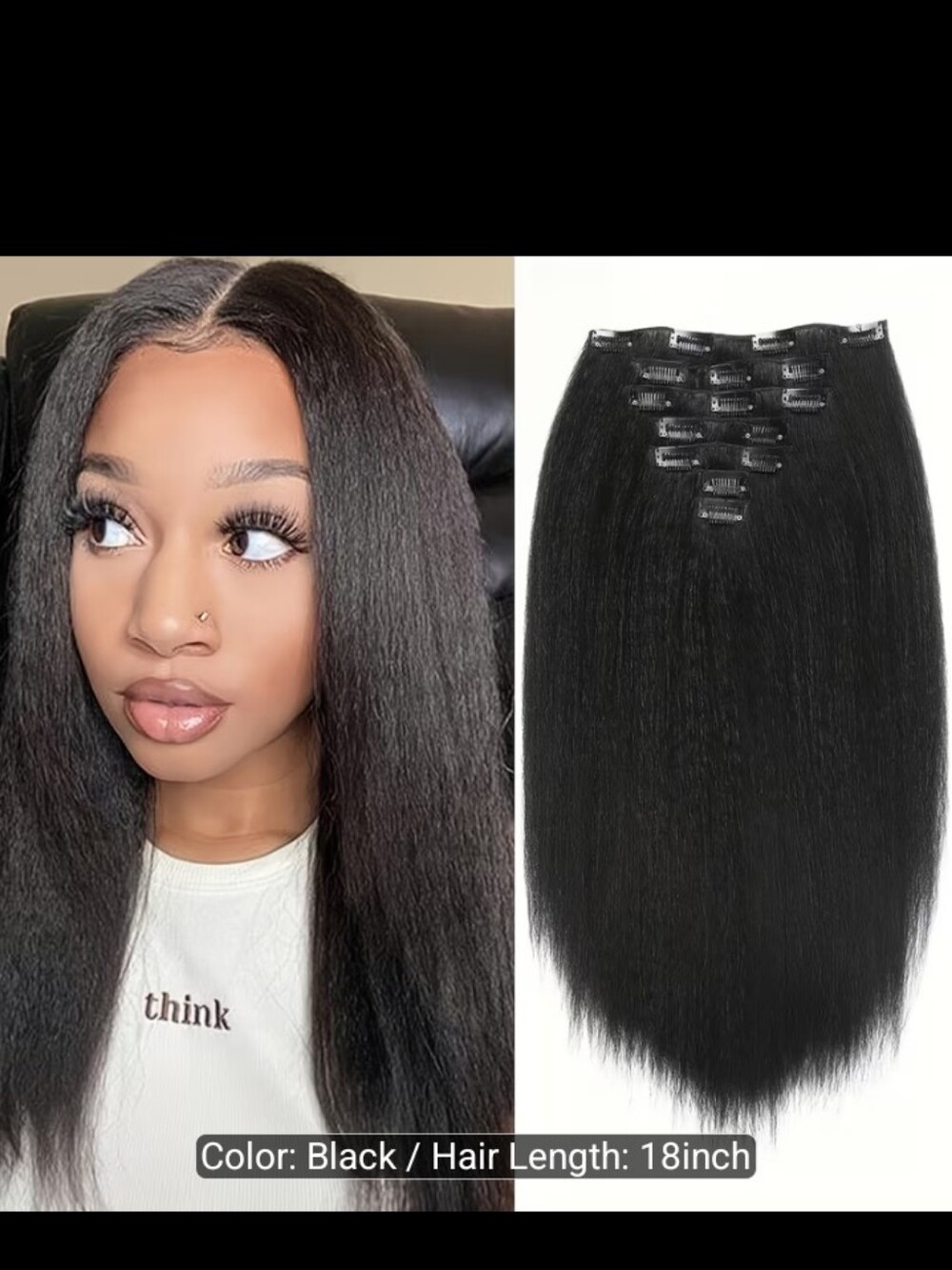 Natural Black Clip-In Straight Hair Extensions - 18 Inch